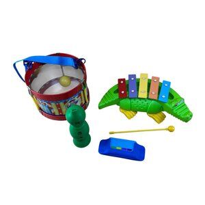 Little First Act Discovery Harmonica Recorder plus unbranded Drum Xylophone